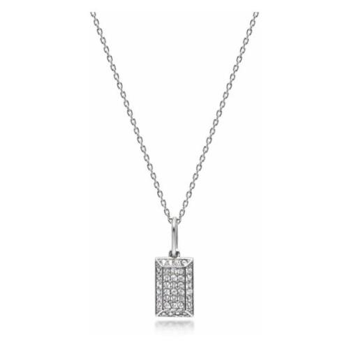 Nialaya Silver CZ Tag Necklace Gray, Dam