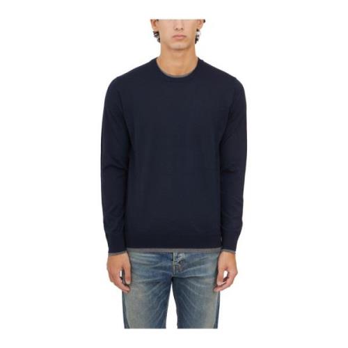 Paolo Pecora Ull Crewneck Tröja Blue, Herr