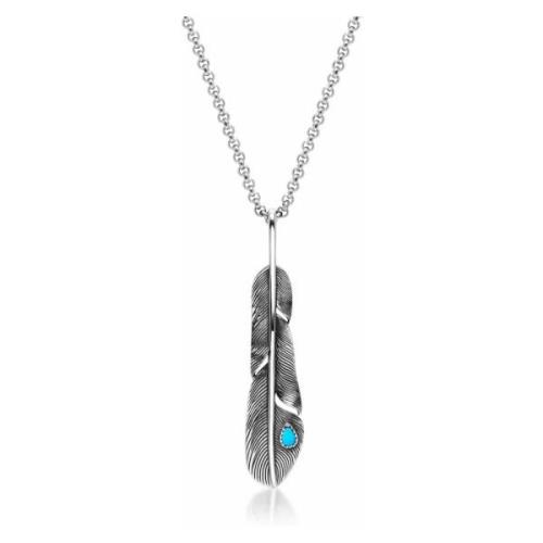 Nialaya Mens Necklace with Silver Feather Gray, Herr