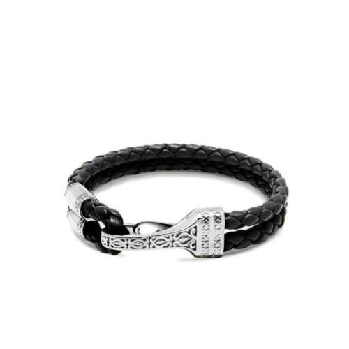 Nialaya Mens Black Leather Bracelet with Silver Bali Clasp Lock Gray, ...