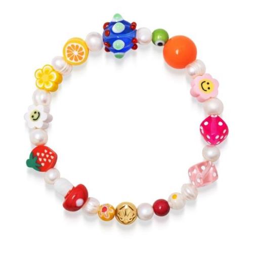 Nialaya Mens Berry Pearl Bracelet with Assorted Beads Yellow, Herr