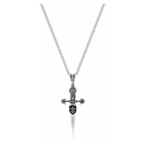 Nialaya Mens Silver Large Sword Necklace Gray, Herr