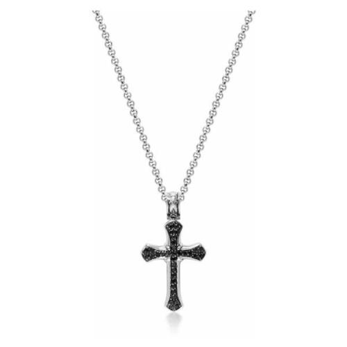 Nialaya Mens Silver Necklace with Black CZ Cross Gray, Herr