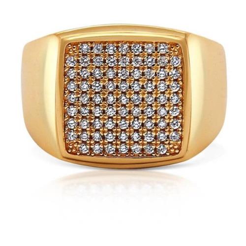 Nialaya Mens Gold CZ Signet Ring Yellow, Herr