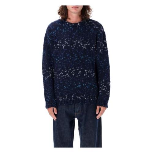 YMC You Must Create Marinmelerad Stickad Tröja Aw24 Blue, Herr