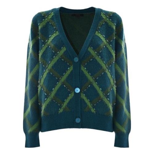 Kocca Diamantmönstrad Cardigan med Rhinestones Green, Dam