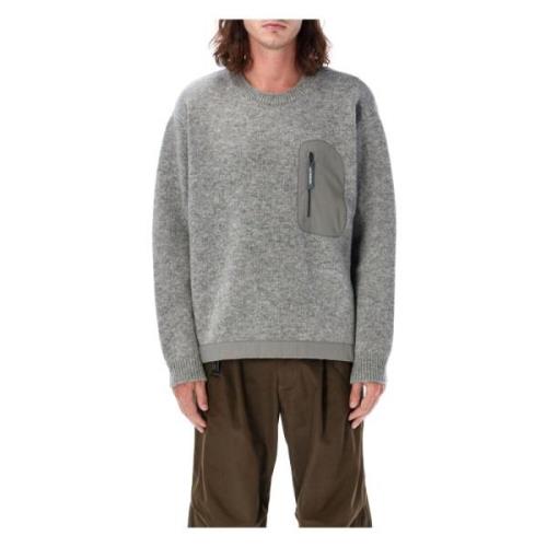 And Wander Grå Stickad Tröja Sweater Aw24 Gray, Herr