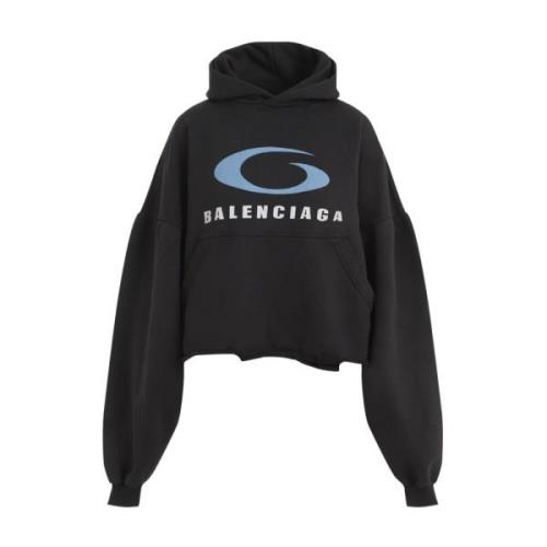 Balenciaga Svart Blå Cropped Hoodie Black, Dam