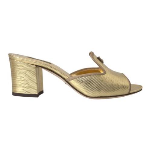 Dolce & Gabbana Guld Läder Slide Klack Sandaler Skor Yellow, Dam