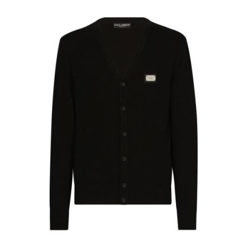 Dolce & Gabbana Svart V-ringad Cardigan med Logo Plaque Black, Herr