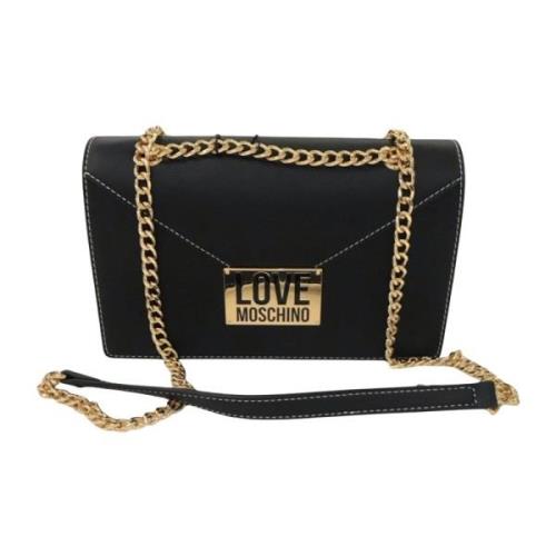 Love Moschino Svart Eco-läder Axelväska med Kedja Black, Dam