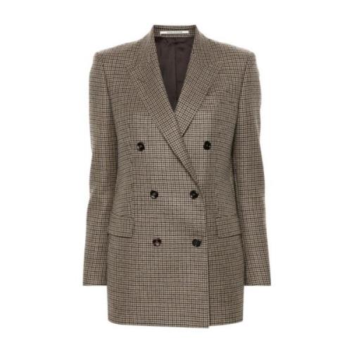 Tagliatore Brun Houndstooth Dubbelknäppt Jacka Brown, Dam