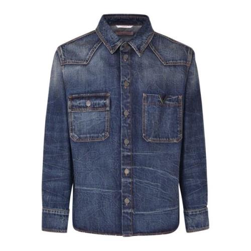 Valentino Garavani Denim Skjorta med Logoed Knappar Blue, Herr