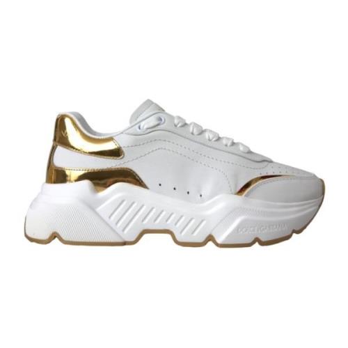 Dolce & Gabbana Vit Guld Låg Topp Sneakers White, Dam