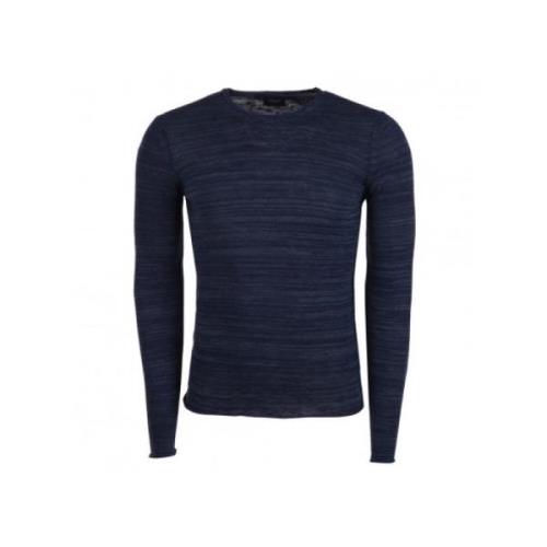 Emporio Armani Rund Hals Stickad Tröja Blue, Herr