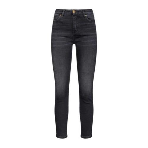 Pinko Svarta Skinny-Fit Cropped Jeans med Love Birds Broderi Black, Da...