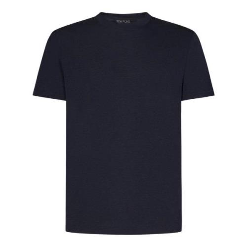 Tom Ford Blå Crew-Neck T-shirt i Lyocell Blue, Herr