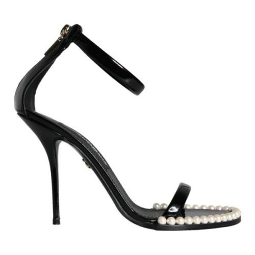 Dolce & Gabbana Svart Keira Faux Pärla Sandal Klackar Black, Dam