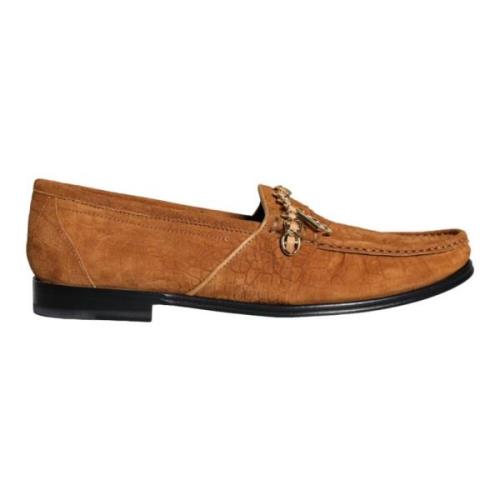 Dolce & Gabbana Brun Sammet Läder Logo Moccasin Skor Brown, Herr