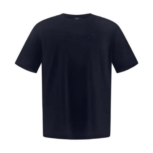 Herno Bomull Crewneck T-shirt med Broderat Logotyp Blue, Herr