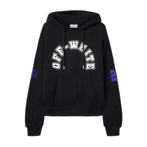 Off White Fotboll Tryck Bomull Hoodie Black, Herr