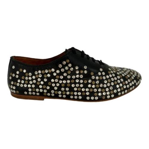 Saint Laurent Studded Lace-up Flats Black, Dam