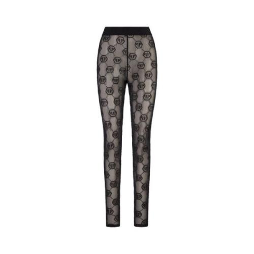 Philipp Plein Svarta Monogram Tights Hög Midja Black, Dam