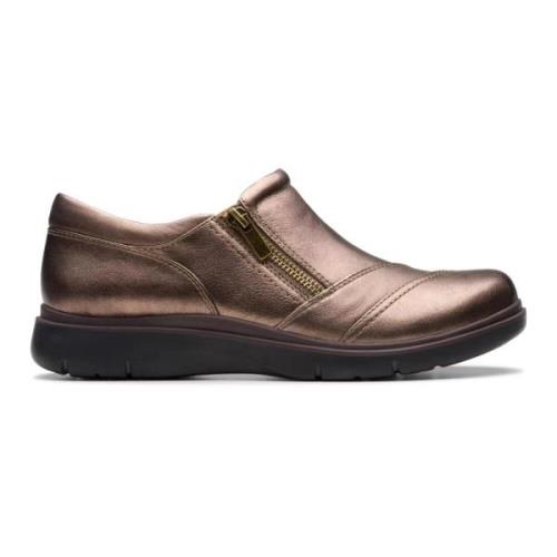 Clarks Bronsfärgad Dam Loafer med Dragkedja Brown, Dam