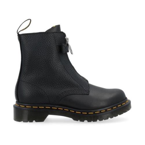 Dr. Martens Front Zip Svarta Läderstövlar Black, Dam