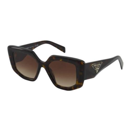 Prada Stiliga Rektangulära Solglasögon i Tortoise Brown, Unisex