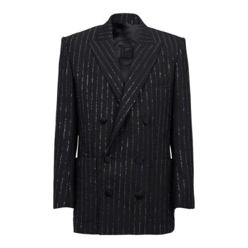 Balmain Blazer med paljettrand Black, Herr