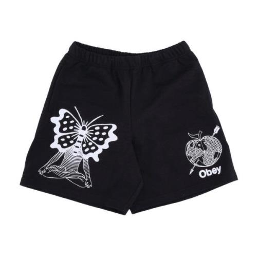 Obey Svarta Sweatshorts Träningsdräkt Byxor Lättvikt Black, Herr