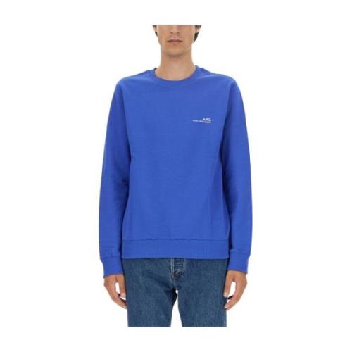 A.p.c. Logo Sweatshirt Regular Fit 100% Bomull Blue, Herr