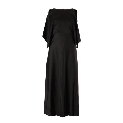 Balenciaga Svart Cold Shoulder Midi Klänning Cupro Black, Dam