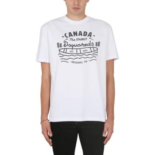 Dsquared2 Logo Print T-shirt med Halsband White, Herr