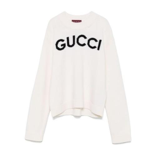 Gucci Vit Ull Stickad Logotröja White, Dam