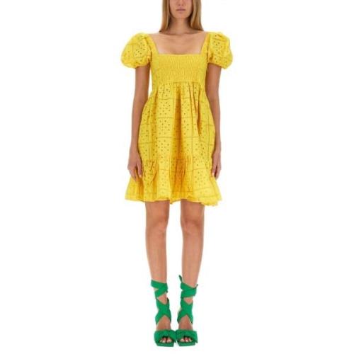 Ganni Bomull Mini Klänning Regular Fit Indien Yellow, Dam