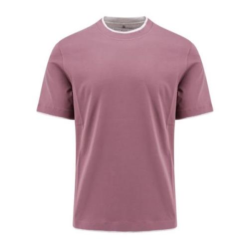 Brunello Cucinelli Bomull Crew-neck T-shirt med korta ärmar Purple, He...