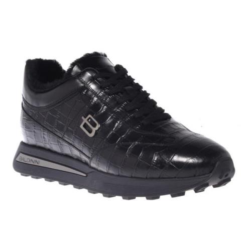 Baldinini Trainers in black leather with crocodile print Black, Herr