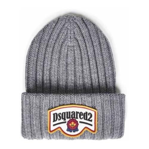 Dsquared2 Grå Ribbstickad Ullmössa med Logotyp Gray, Herr