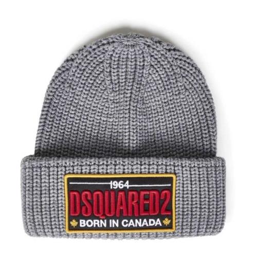 Dsquared2 Chunky Ribbed Wool Beanie Grå Gray, Herr