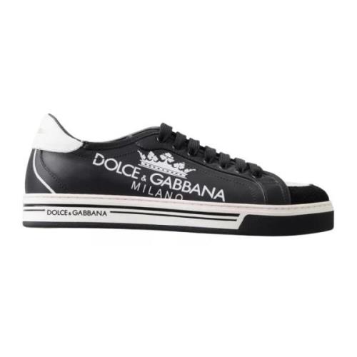 Dolce & Gabbana Svarta Läder Låga Sneakers Print Black, Herr