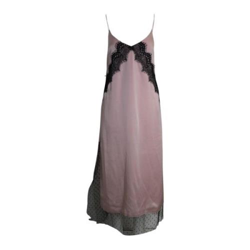 RED Valentino Rosa Satin Spetsbesatt Midi Klänning Pink, Dam