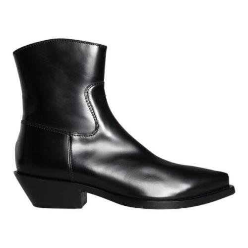 Dolce & Gabbana Svarta Läder Booties Skor Black, Dam