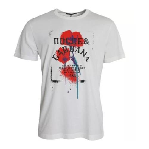 Dolce & Gabbana Blommig Logo Crew Neck T-shirt White, Herr