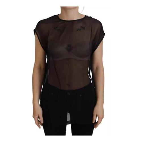 Dolce & Gabbana Svart Mesh Transparent Blus Pullover Black, Dam