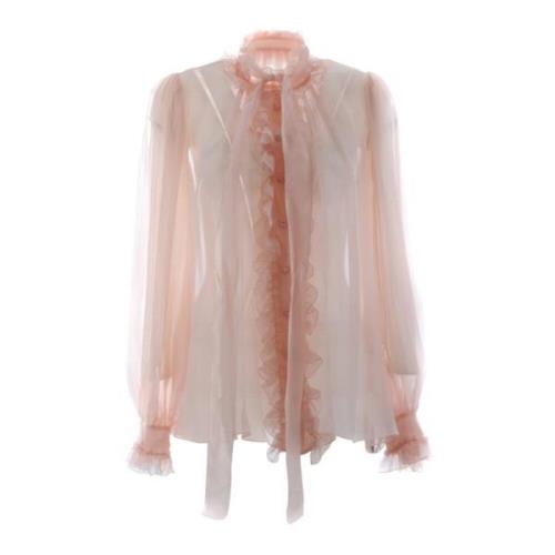 Dolce & Gabbana Kvinnors Ruffles Blus Pink, Dam