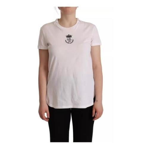 Dolce & Gabbana Krontryckt Krage T-shirt White, Dam