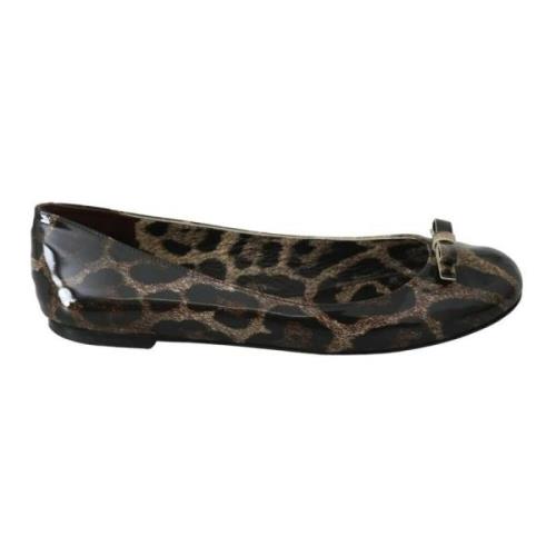 Dolce & Gabbana Leopardmönstrade Läder Ballerina Flats Brown, Dam