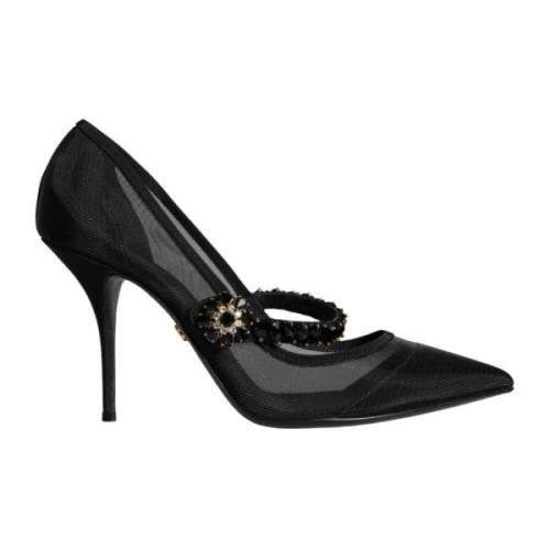 Dolce & Gabbana Kristall Mesh Mary Jane Pumps Black, Dam